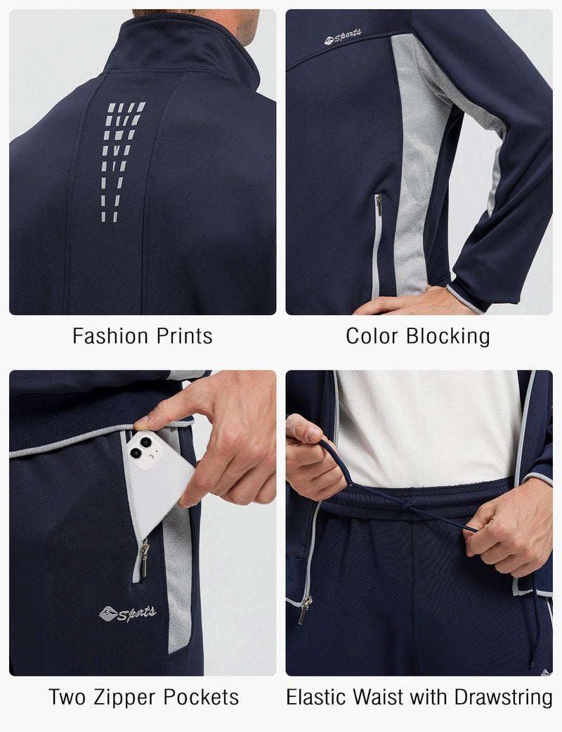 Rdruko Men's Track suits 2 Piece Set Sweat Suits Full Zip Jogging Gym Activewear Suit Set(Blue Grey,US XXL) - Image 4